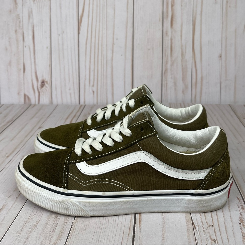 Vans Old Skool Womens Size 7 Shoes Sneakers Stacked Olive Green Suede Canvas